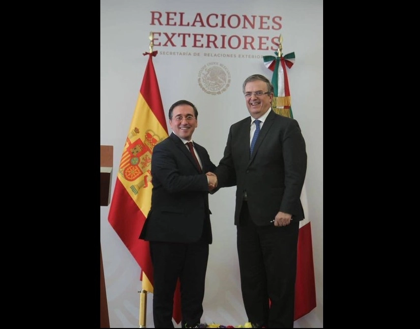 El canciller Marcelo Ebrard y el ministro de Asuntos Exteriores español, José Manuel Albares, relanzaron la red de cooperación entre ambas naciones. Foto Tomada del Twitter @m_ebrard
