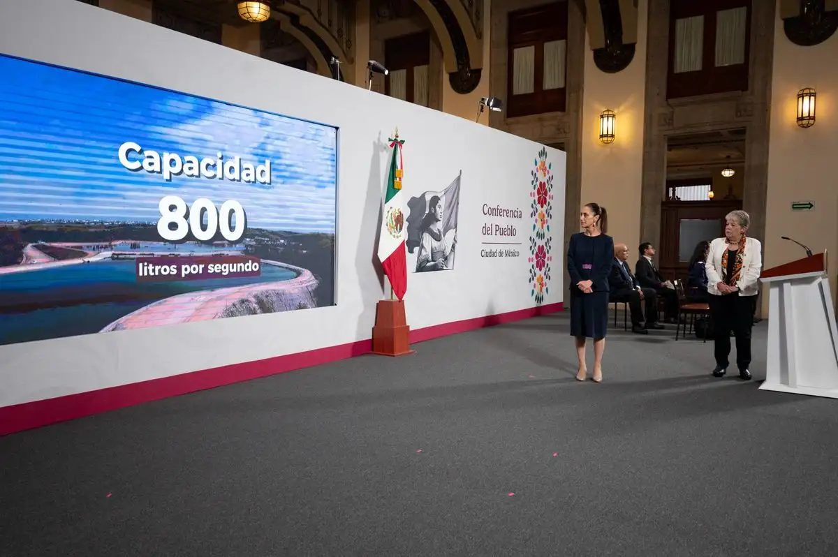 La secretaria de Medio Ambiente y Recursos Naturales, Alicia Bárcena, durante la conferencia presidencial matutina desde Palacio Nacional, en la Ciudad de México, el 25 de julio de 2025. Foto Presidencia

