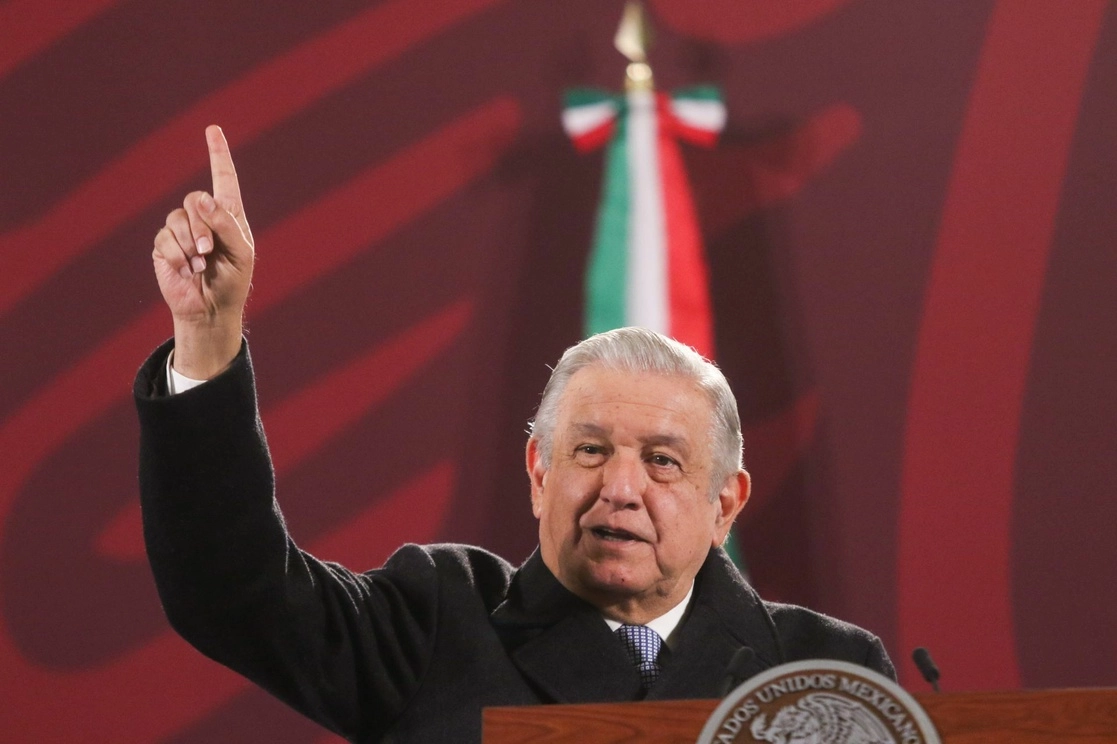 El presidente López Obrador, durante su conferencia de esta mañana desde el Salón Tesorería de Palacio Nacional. Foto Cuartoscuro 