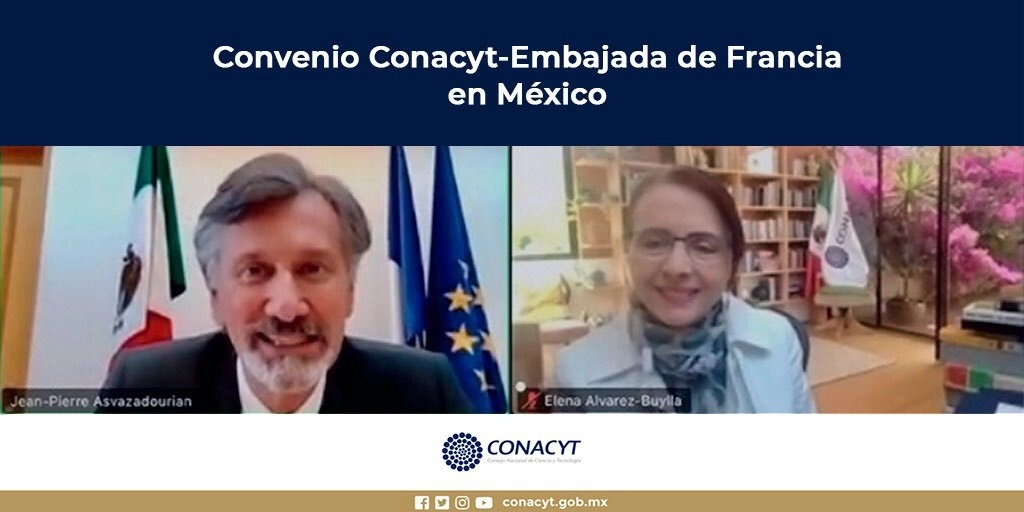 Firma del convenio entre Conacyt y la embajada de Francia en México. Foto Cortesía Conacyt