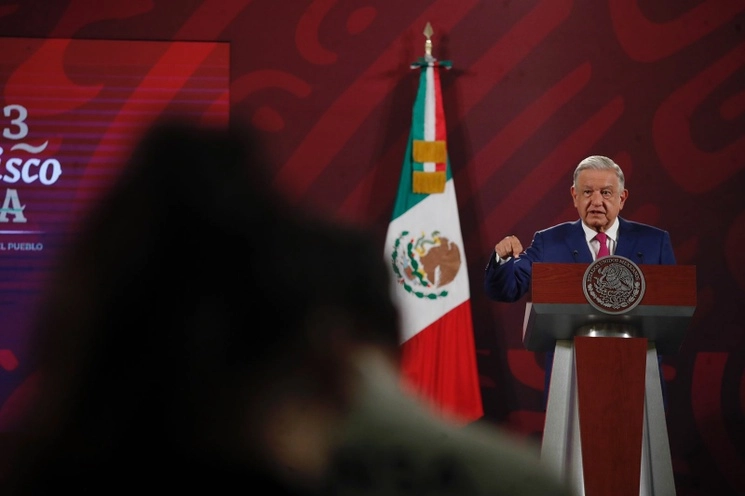 El presidente de México, Andrés Manuel López Obrador, encabeza su conferencia matutina en Palacio Nacional, en la Ciudad de México, el 20 de junio de 2023. Foto Cristina Rodríguez