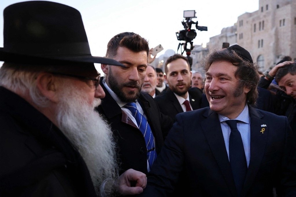 El presidente argentino, Javier Milei, inició su visita a Israel, el 6 de febrero de 2024. Foto Afp 
