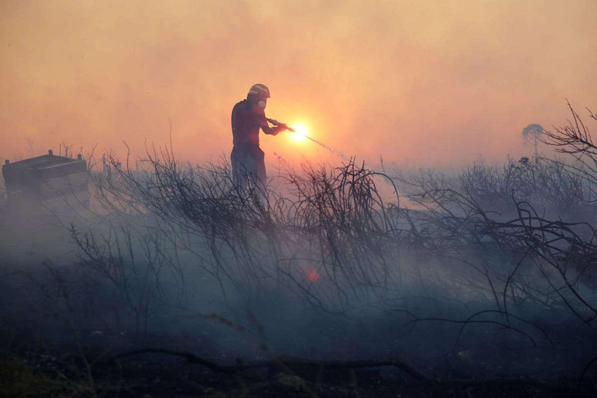 Cinco incendios siguen activos este domingo en la zona del Peloponeso, al oeste de la capital Atenas, y en las islas de Eubea y Citera. Foto