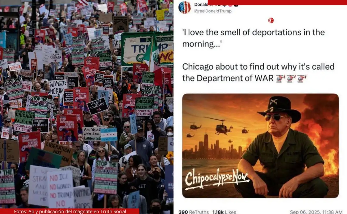 Residentes, partidarios de Palestina y migrantes marcharon por la capital de Estados Unidos y gritaron consignas contra el jefe de la Casa Blanca. Foto
