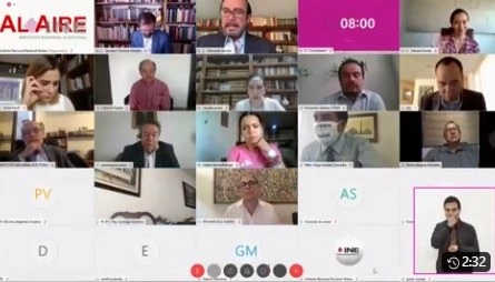 Durante la sesión virtual del INE, este jueves 28 de mayo. Foto tomada del Twitter de @INEMexico