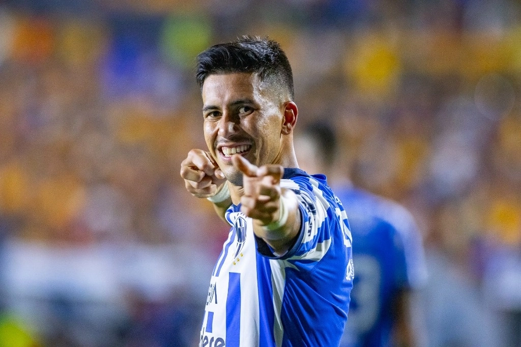 Maximiliano Meza marcó el segundo tanto de Monterrey ante Tigres en la ida de cuartos de final de la Liga Mx. Foto tomada de X @Rayados.