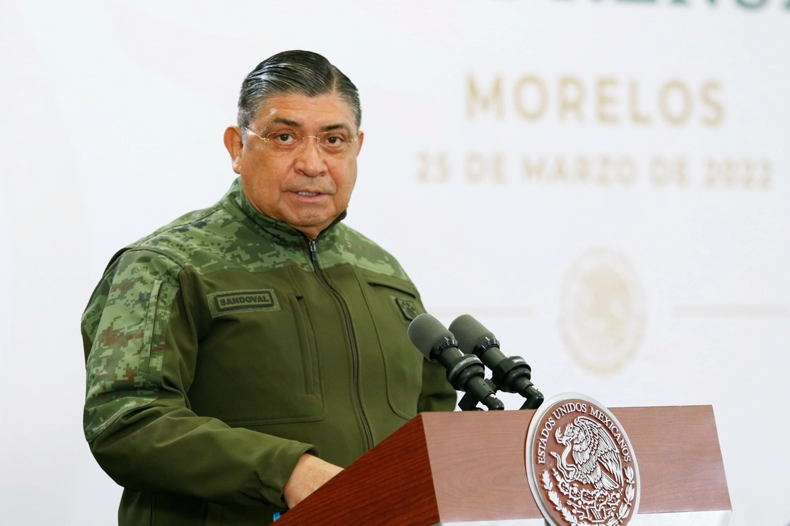 Luis Cresencio Sandoval, secretario de la Defensa Nacional, durante la conferencia de prensa matutina en Cuernavaca, Morelos. Foto Presidencia