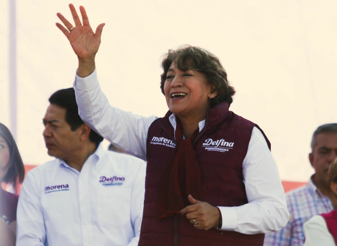 Delfina Gómez en el arranque de su precampaña a la gubernatura del Estado de México en el municipio de Nezahualcóyotl. Foto Cuartoscuro / Archivo