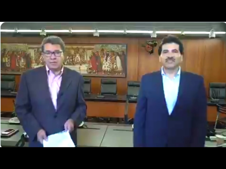 Durante el mensaje de bienvenida del coordinador de Morena en el Senado, Ricardo Monreal, a Enríquez Herrera. Foto tomada del Twitter de @RicardoMonrealA 