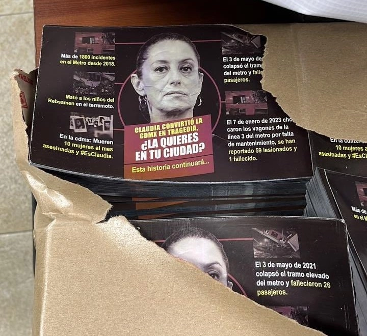 Propaganda que se encontró en una oficina de la alcaldía Cuauhtémoc. Foto tomada del Twitter de @mario_delgado