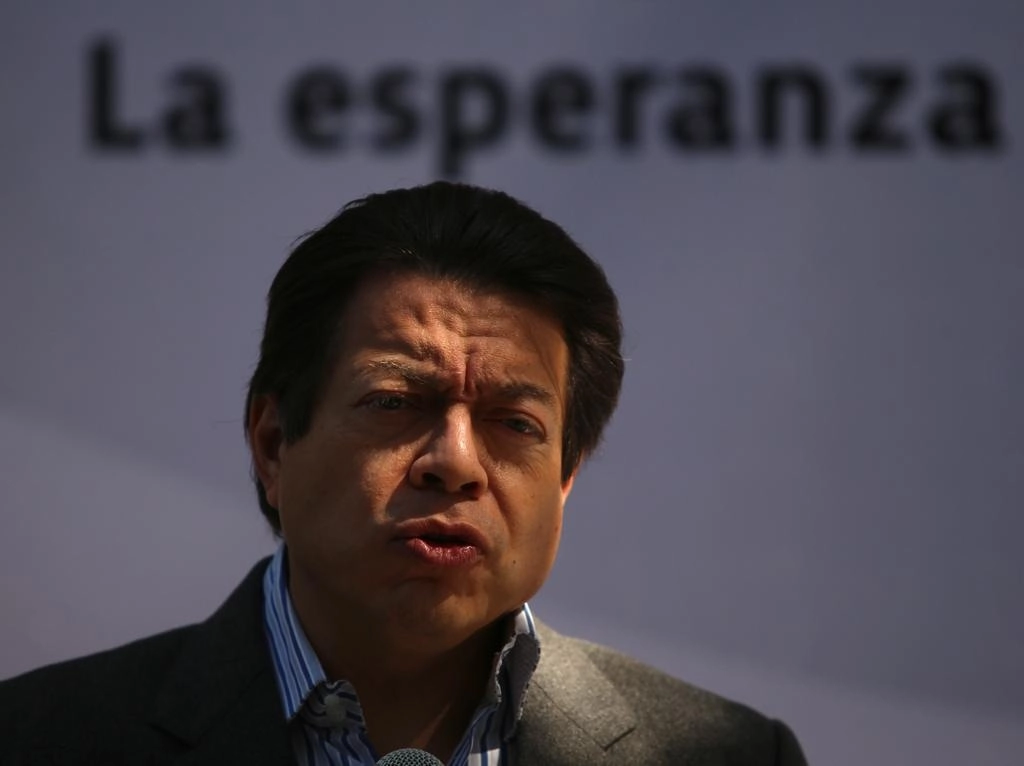 El presidente de Morena, Mario Delgado, durante su primer conferencia de prensa bajo este cargo, en la sede del partido en CDMX. Foto José Antonio López