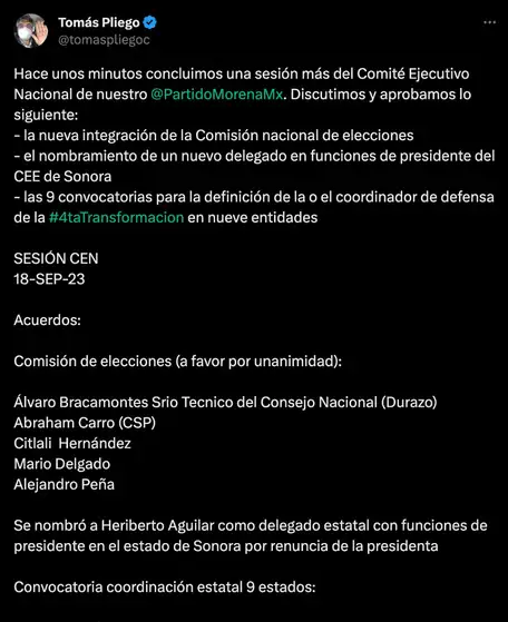Hasta la medianoche de este lunes, el partido no había hecho pública la convocatoria de manera oficial en su sitio web. Foto tomada de redes sociales