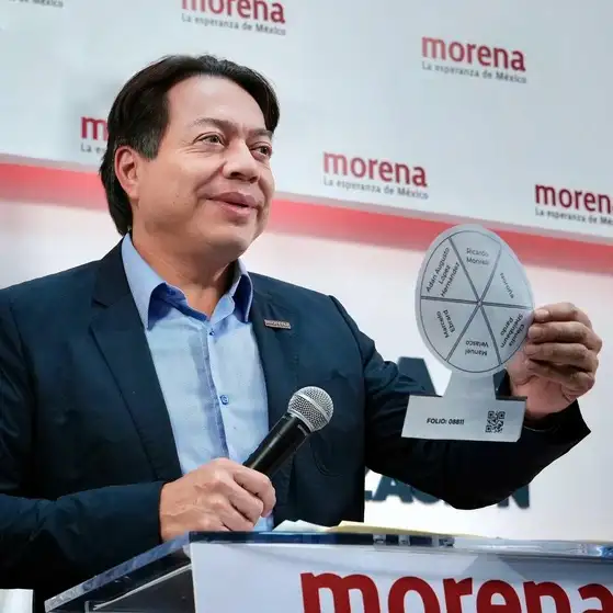 El dirigente de Morena, Mario Delgado durante la presentación de la boleta. Foto tomada de la cuenta de X @mario_delgado