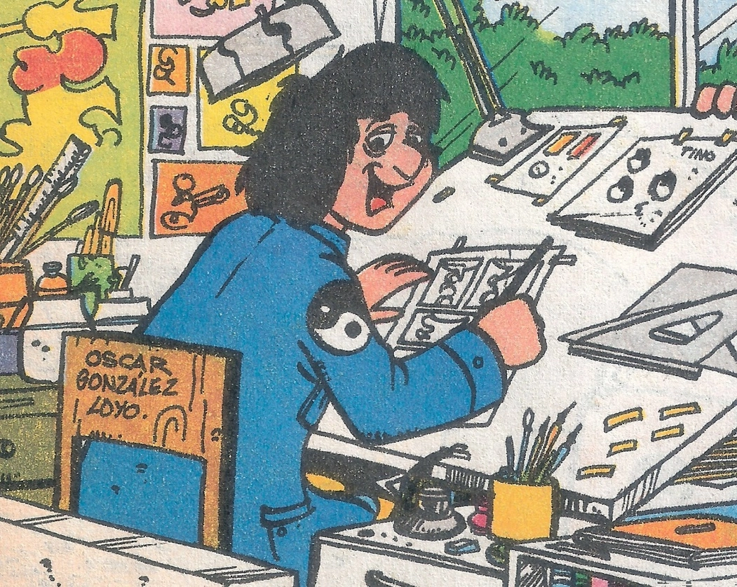 Autocaricatura de Oscar González Loyo, fallecido el pasado 7 de febrero, publicada en su revista 'Karmatrón' y 'Los Transformables'. Foto Archivo