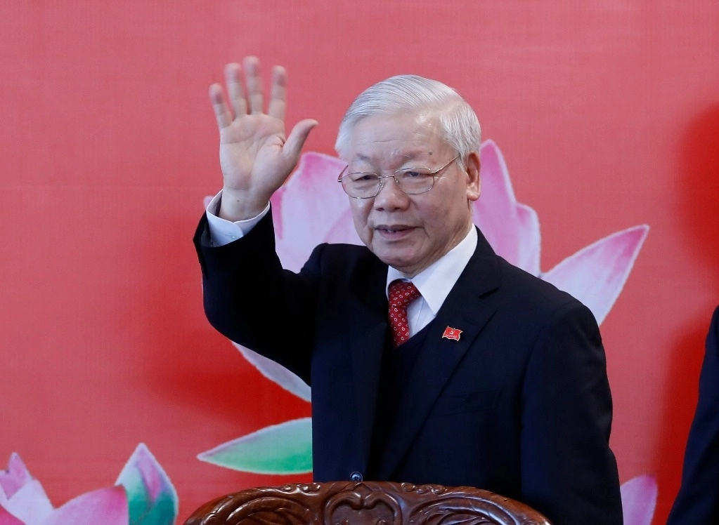 Nguyen Phu Trong asistiendo a una conferencia de prensa, en Hanoi, Vietnam, el 1 de febrero de 2021. Foto Xinhua 