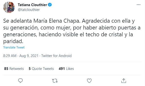 Tatiana Clouthier Carrillo  destacó el trabajo realizado por la ex senadora en materia de paridad de género. Foto Twitter @tatclouthier