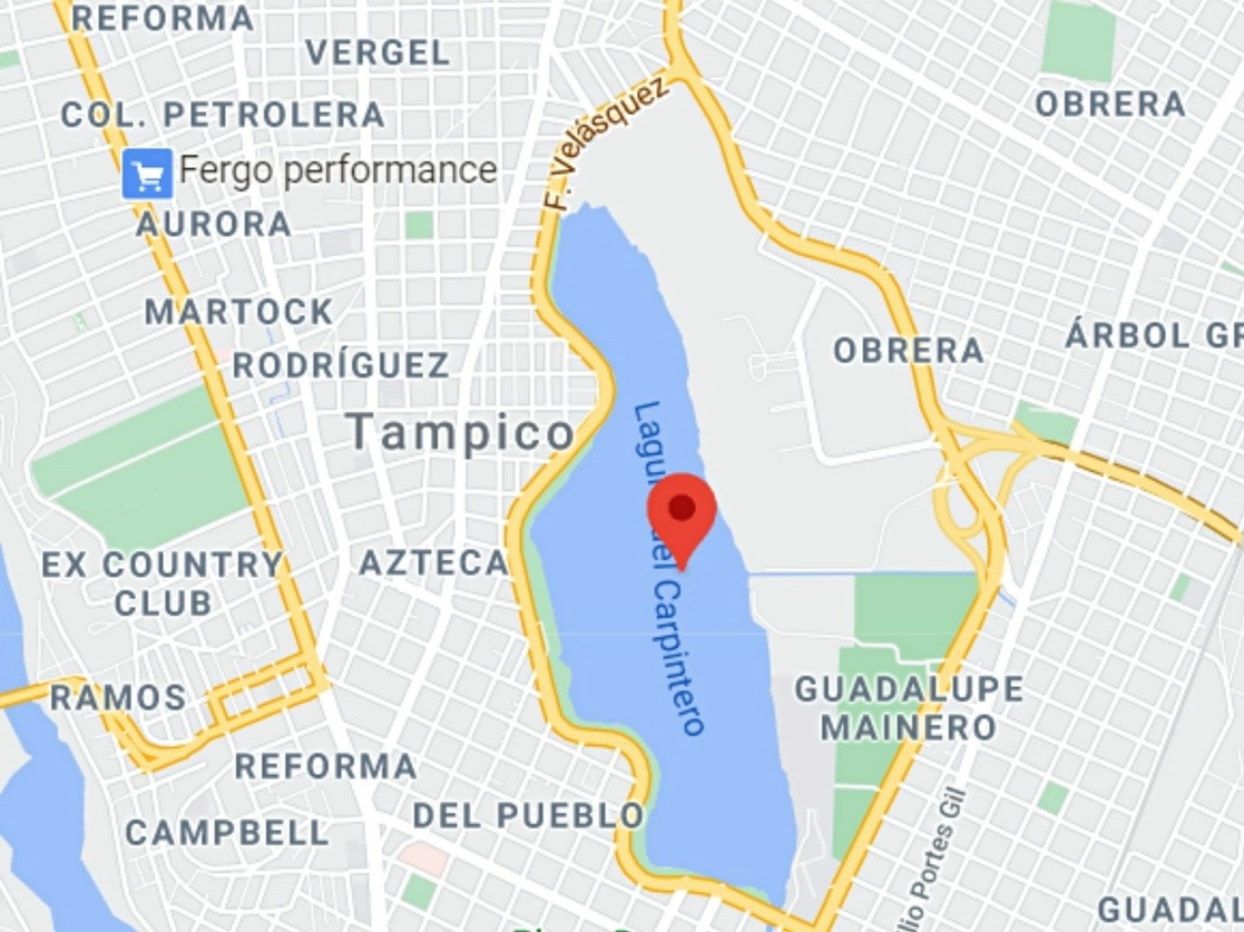 El hombre fue atacado mientras nadaba en la Laguna del Carpintero, en Tampico. Imagen tomada de Google Maps