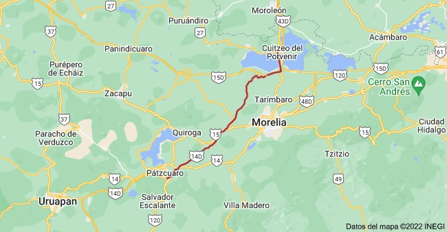 El choque se registró en la autopista Pátzcuaro-Cuitzeo, a la altura del kilómetro 49. Imagen de Google Maps