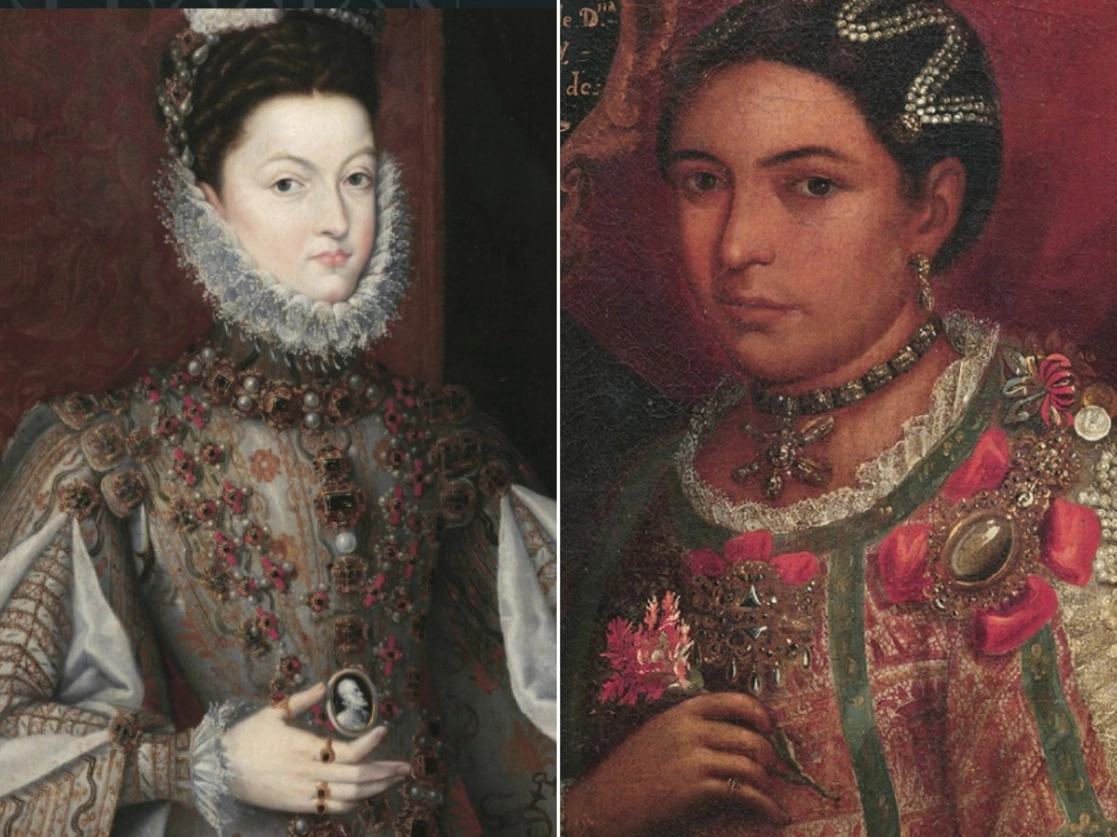 Retratos de la infanta Isabel Clara Eugenia de Austria, hija de Felipe II de España, y de Sebastiana Inés Josefa de San Agustín, a los 16 años. Imágenes tomadas del sitio https://franzmayer.org.mx/