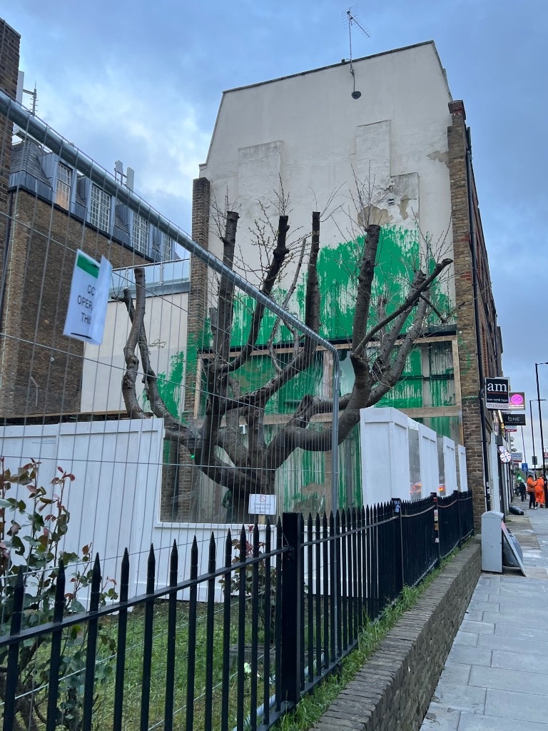 Banksy tree mural covered after apparent vandalism