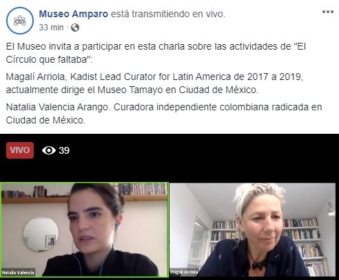 Imagen tomada de la transmisión por Faceboo Live desde la cuenta del Museo Amparo