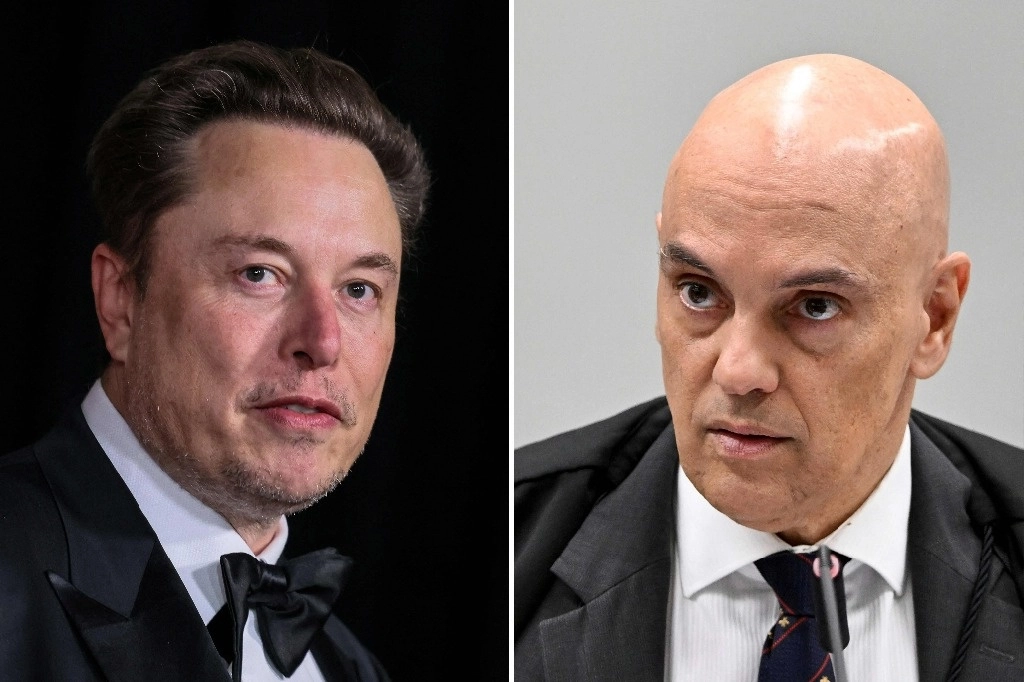 En la imagen, Elon Musk  y el juez de la Corte Suprema de Brasil, Alexandre de Moraes. Foto Afp