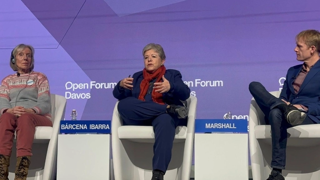 La secretaria de Medio Ambiente, Alicia Bárcena, durante su participación en el Foro  Foro Económico Global 2025, en Davos. Imagen tomada de https://x.com/aliciabarcena