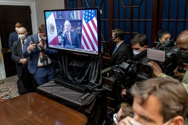 El presidente Andrés Manuel López Obrador durante la reunión virtual. Foto Ap