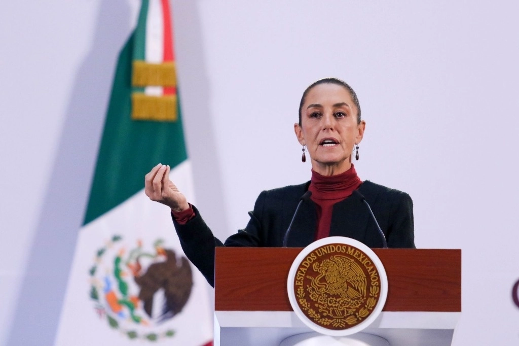 La presidenta Claudia Sheinbaum, durante su conferencia de prensa de esta mañana, desde Palacio Nacional. Foto Cuartoscuro 