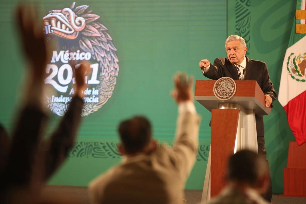 El presidente Andrés Manuel López Obrador durante la conferencia de prensa matutina en Palacio Nacional, el 16 de julio de 2021. Foto José Antonio López