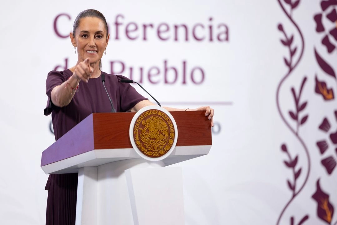La presidenta de México, Claudia Sheinbaum, durante su conferencia presidencial matutina en Palacio Nacional, en la Ciudad de México, el 22 de mayo de 2025. Foto 