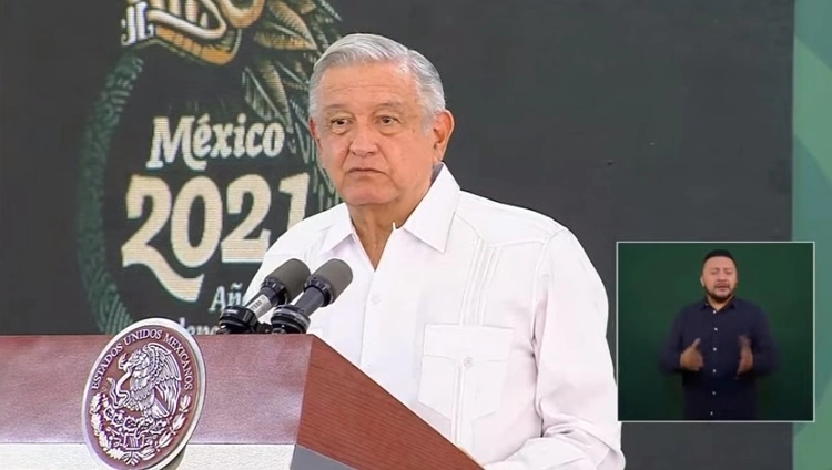 El presidente López Obrador ofrece este viernes desde Campeche su conferencia de prensa. Imagen tomada de la transmisión en vivo 