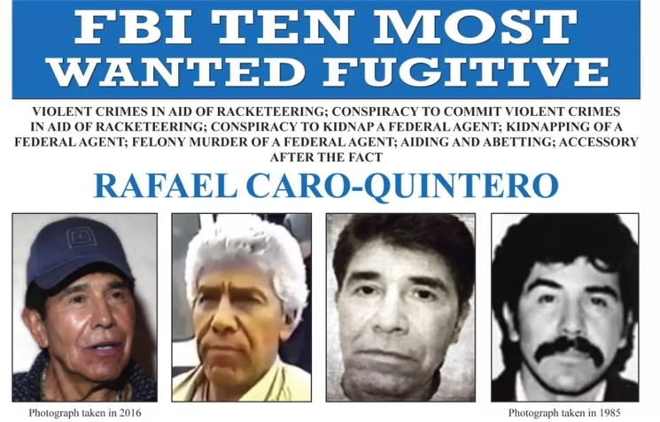 Esta imagen publicada por la FBI muestra el cartel de búsqueda de Rafael Caro Quintero. Foto Ap / Archivo 