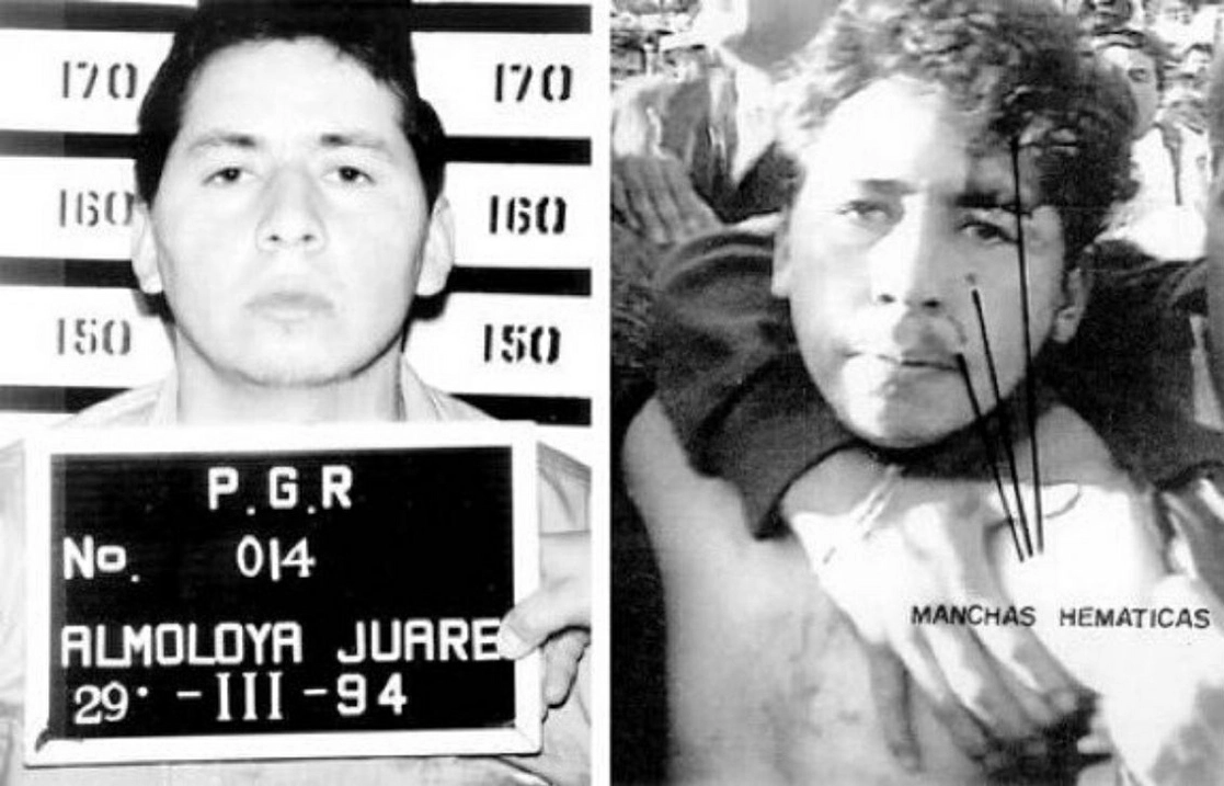 A la izquierda, Mario Aburto en Almoloya, el 23 de marzo de 1994. A la derecha, cuando fue detenido después de disparar al candidato del PRI. Foto tomadas de dictámenes periciales / Archivo