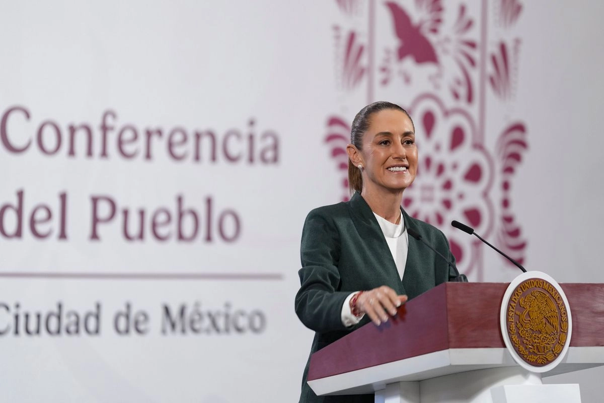 La presidenta Claudia Sheinbaum, durante su conferencia de prensa de este viernes 22 de agosto, desde Palacio Nacional. 