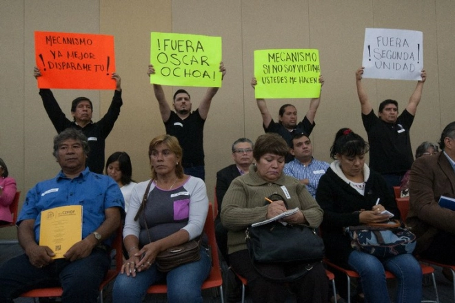 Protesta de Integrantes de la Asociación Mexicana de Periodistas Desplazados y Agredidos. Foto Cristina Rodríguez/ Archivo