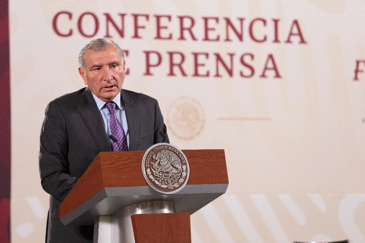 Adán Augusto López, titular de la SG en conferencia matutina desde Palacio de Gobierno. Foto Pablo Ramos
