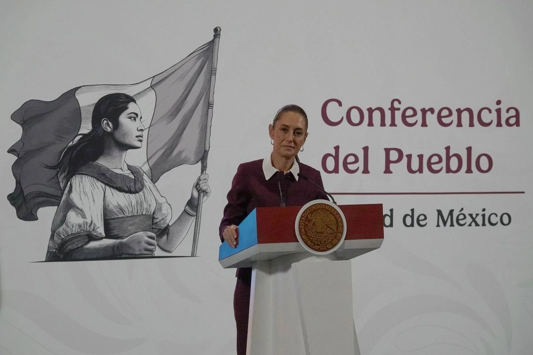 La presidenta Claudia Sheinbaum durante la conferencia matutina en Palacio Nacional, el 30 de mayo de 2025. Foto 
