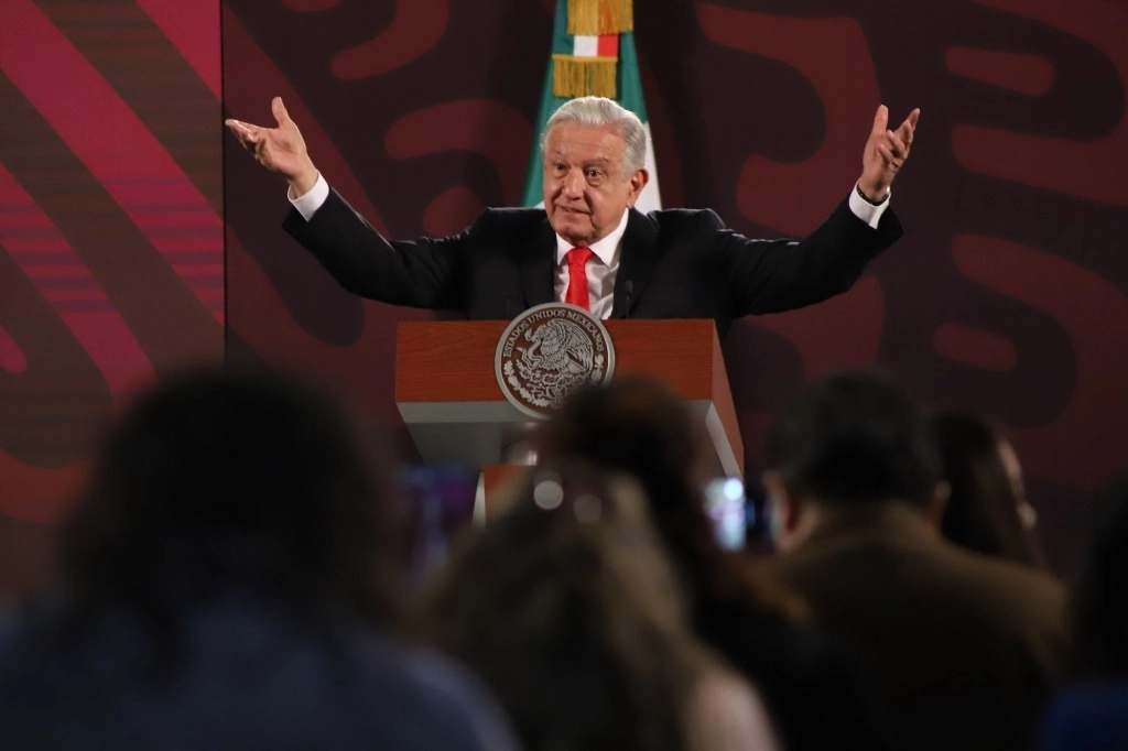 El presidente López Obrador, durante su conferencia de prensa desde Palacio Nacional. Foto Cuartoscuro 