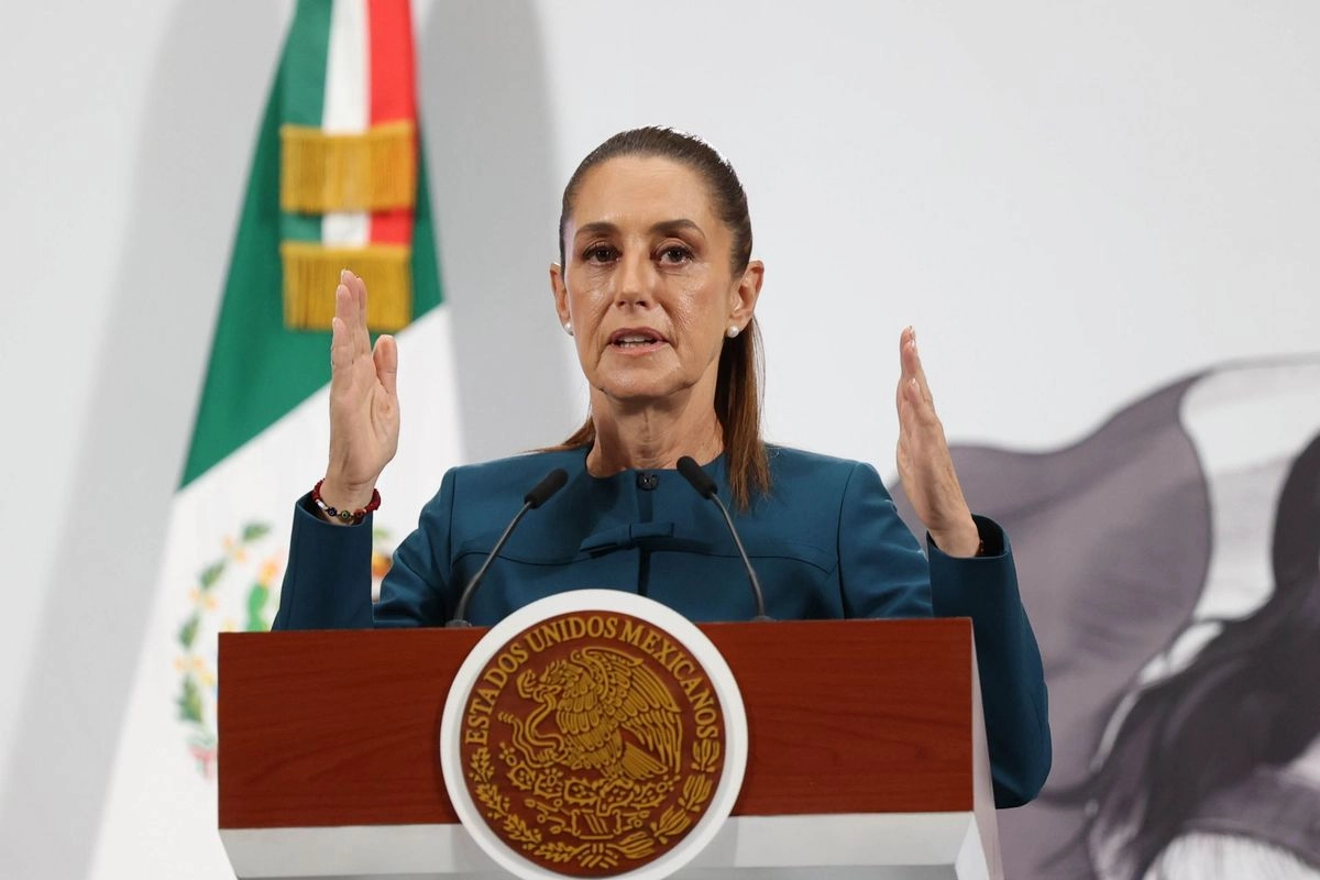 La presidenta Claudia Sheinbaum, durante su conferencia de prensa de esta mañana. Foto