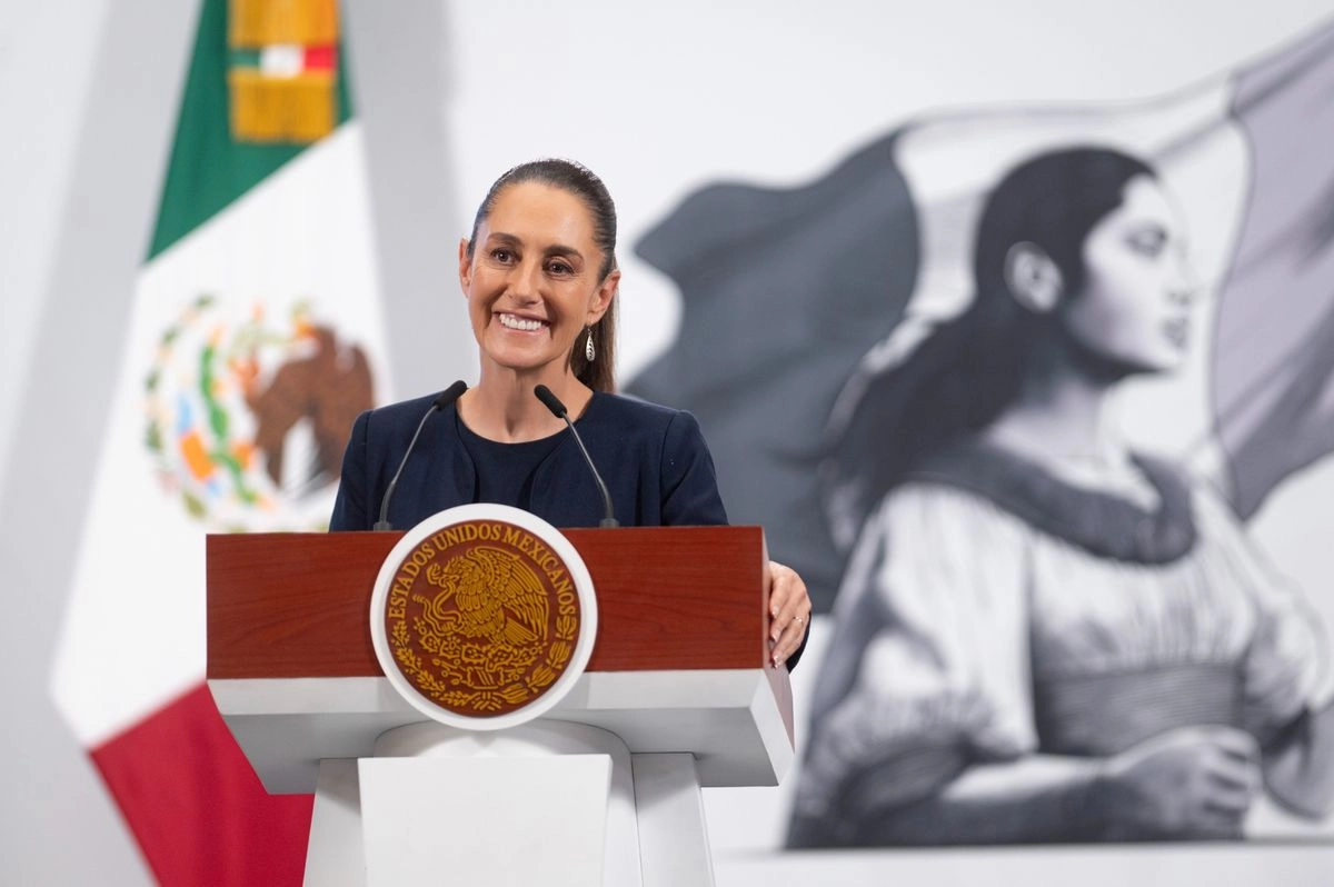 La presidenta Claudia Sheinbaum durante su conferencia matutina desde Palacio Nacional, en la Ciudad de México, el 25 de julio de 2025. 