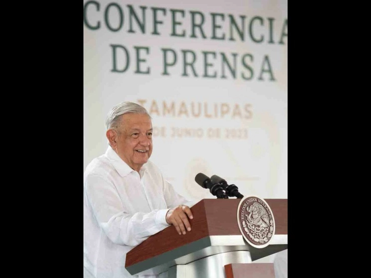 El presidente López Obrador ofrece su conferencia matutina desde Ciudad Madero, Tamaulipas, el 1 de junio de 2023. Foto cortesía Presidencia