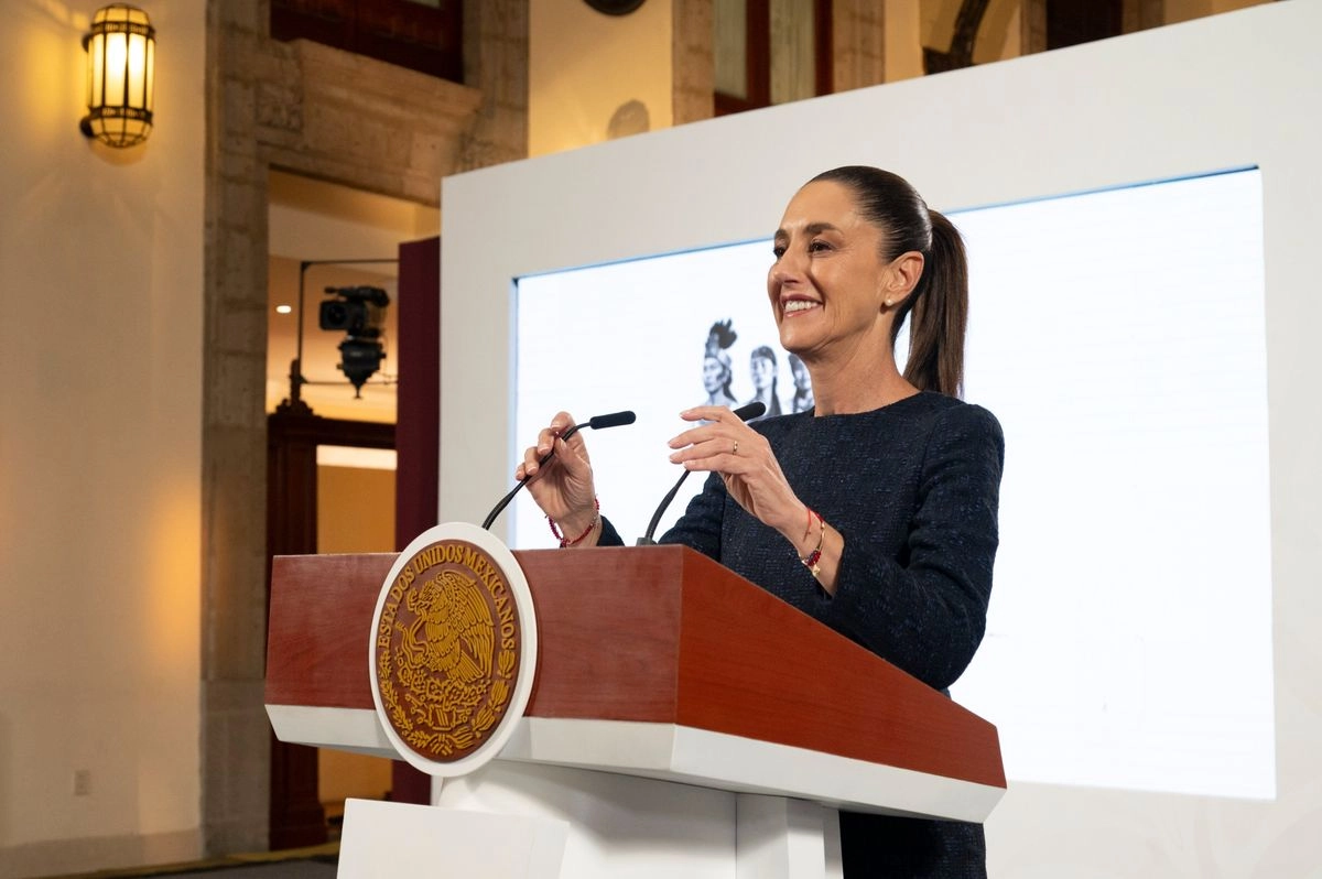 La presidenta Claudia Sheinbaum durante su conferencia matutina en Palacio Nacional, en la Ciudad de México, el 18 de julio de 2025. Foto 