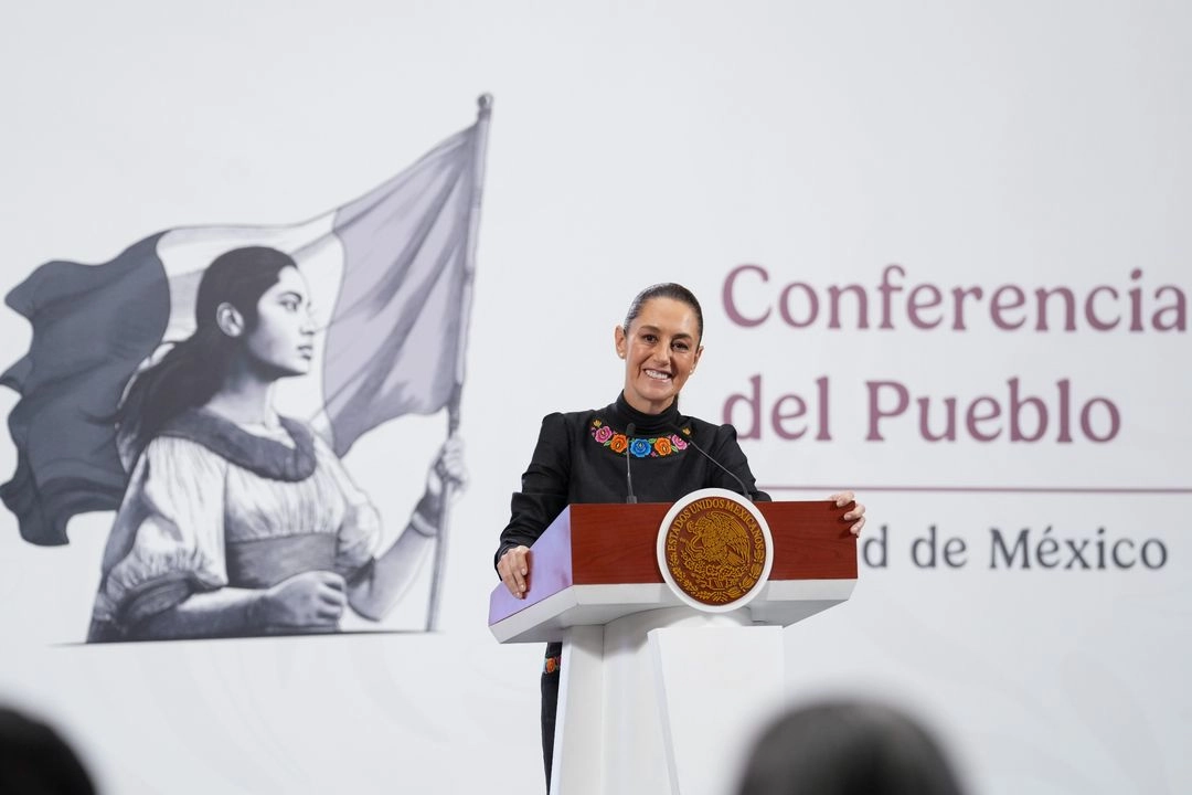 La presidenta Claudia Sheinbaum durante su conferencia matutina en Palacio Nacional, en la Ciudad de México, el 20 de junio de 2025. Foto 