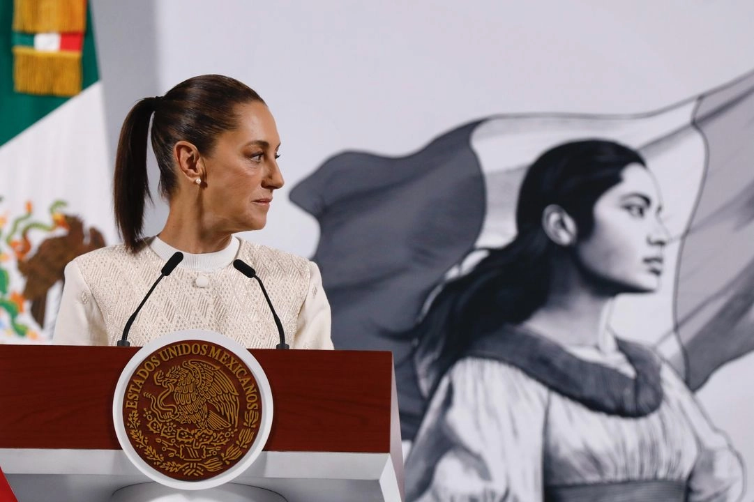 La presidenta Claudia Sheinbaum durante su conferencia de prensa de esta mañana desde Palacio Nacional 