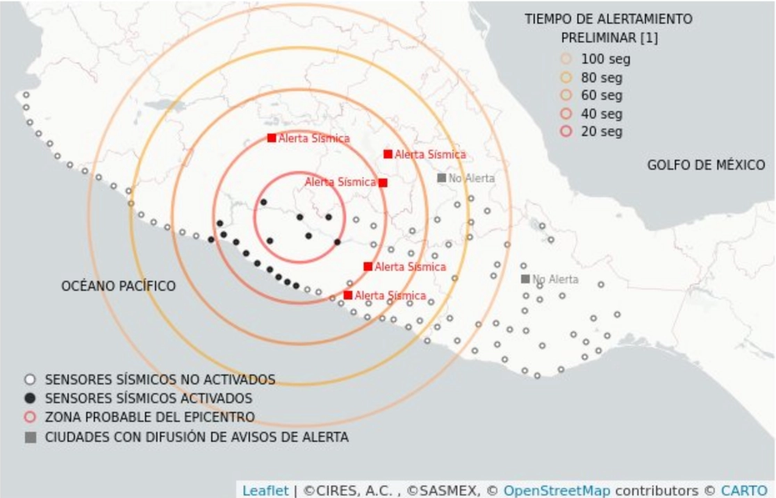 En la madrugada del día 12 de agosto fue registrado el sismo de 5.3 de magnitud. Foto tomada del Twitter de @SASMEX
 