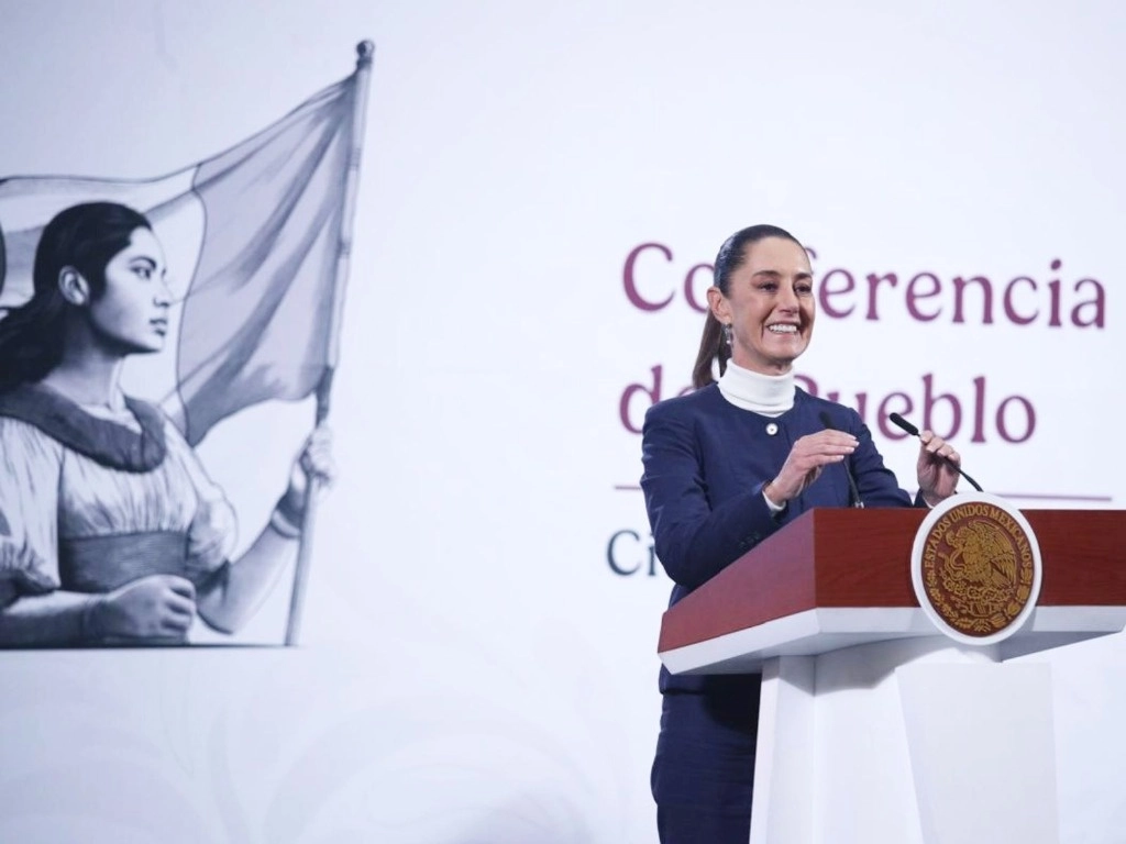 La presidenta Claudia Sheinbaum Pardo durante su conferencia matutina en Palacio Nacional, en la Ciudad de México, el 3 de febrero de 2025. Foto María Luisa Severiano


