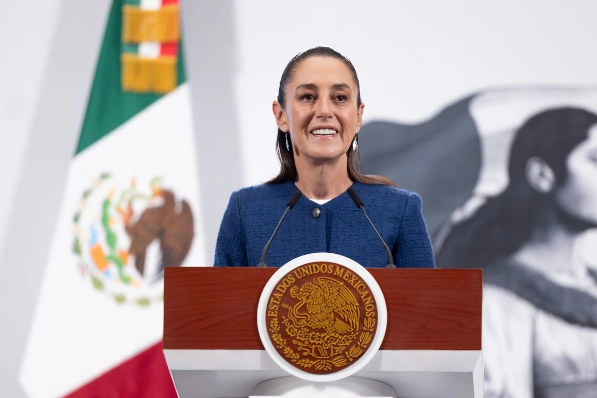 La presidenta de México, Claudia Sheinbaum, durante su conferencia matutina en Palacio Nacional en la Ciudad de México, el 21 de julio de 2025. 