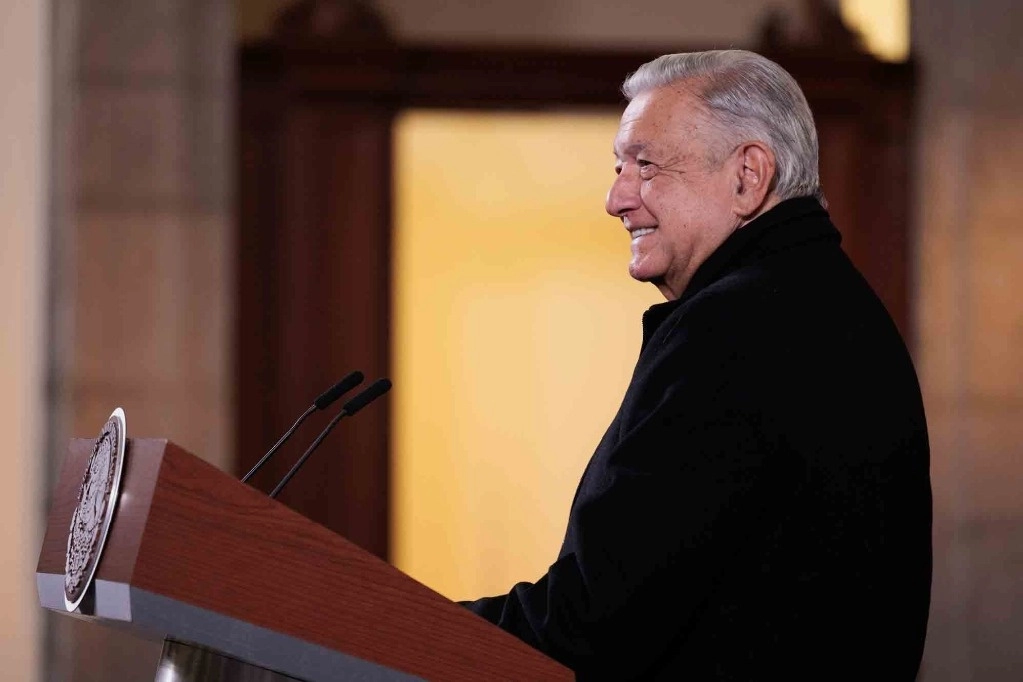 El presidente Andrés Manuel López Obrador durante su conferencia matutina en el salón Tesorería de Palacio Nacional, Ciudad de México, el 8 de febrero de 2024. Foto cortesía Presidencia