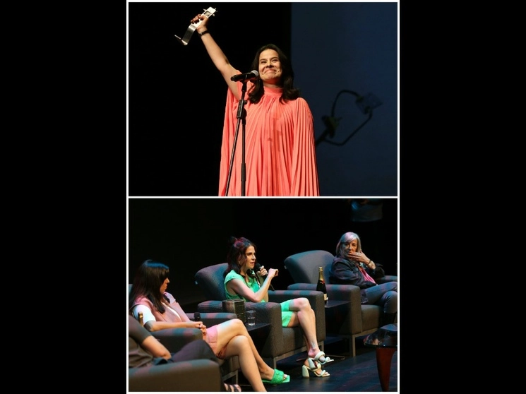Arcelia Ramírez, al recibir su galardón, arriba. Catalina Aguilar Mastretta, Karla Souza y Mónica Lozano, a la derecha. Foto Iván Lara y Abraham Aréchiga 